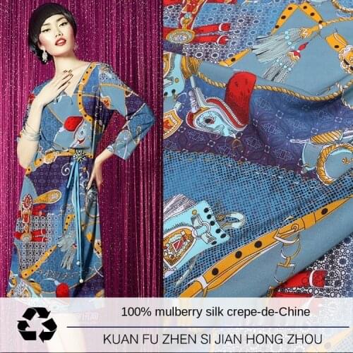 Custom chain digital printing crepe de chine silk fabric summer silk clothing dress shirt silkworm silk sewing fabric