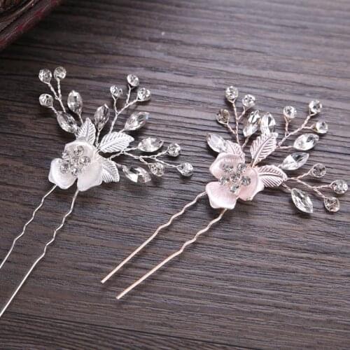 Hot 2PCS Handmade Accessories Vintage Leaf Flower Hair Sticks Wedding Hair Pins Bridal Crystal Hair Clip Headpiece LB