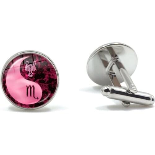 12 Constellations Yin Yang Glass Dome Cufflinks Zodiac Signs Suit Cuff Links Men Shirt Accessories Destiny Jewelry Birthday Gift