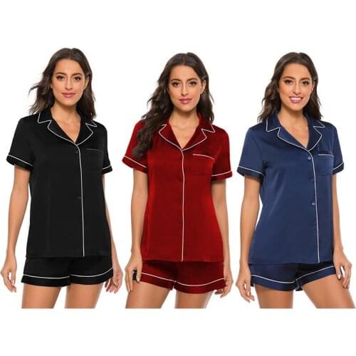 Womens Silk Satin Pajamas Pyjamas Set Sleepwear Pijama Couple Pajamas Suit Female Sleep Two Piece Set Loungewear Plus Size