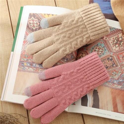 Winter Touch Screen Gloves Women Men Warm Stretch Knit Gloves Faux Wool Women Crochet Thickening Full Finger Glove