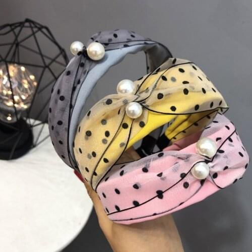 2021 Cute Dot Net Gauze Hair Band Big Small Pearl Hairband For Women Fashion Hair Head Hoop Hair Accessories Female Gifts New