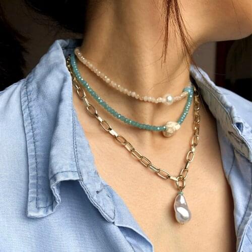 Bohemian 3 Layer Choker Necklaces for Women Handmade Beads White Turquoises Pearl Chain Necklace Fashion Jewelry Collares Mujer