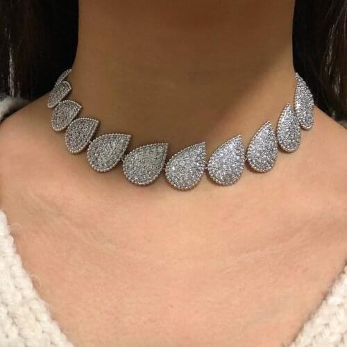 Celebrity Design Big Waterdrop Pearl Shaped AAA Cubic Zirconia Stone Short Choker Necklace For Women Accessories Wedding Party