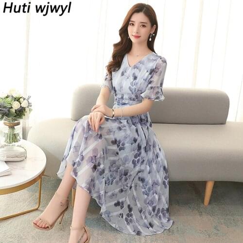 2021 Vintage Floral Chiffon Casual Beach Midi Dress Spring Summer New Korean Sweet Sundress Elegant Women Bodycon Party Vestidos