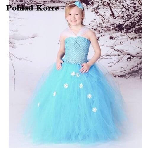 Winter Blue Snow Princess Girls Tutu Dress Christmas Girls Birthday Party Dresses Halloween Costume For Kids Clothes Vestidos NK