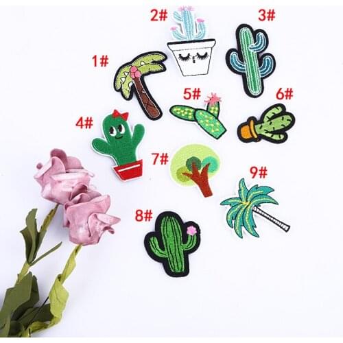 100pcs/lot Embroidery Patch Anime Coconut Cactus Plant Clothing Decoration Backpack Sewing Accessory Iron Heat Transfer Applique