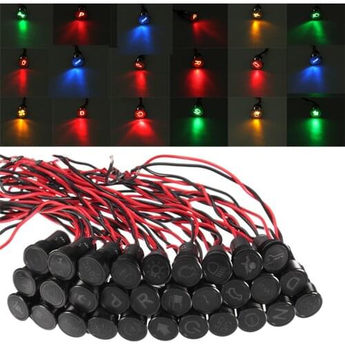 12mm 12V 24V 36V IP67 Waterproof Pre-wired LED Indicator Light Lamp Dash Panel Warning Light Indicator black for Car Boat Truck