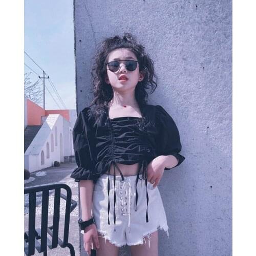 2021 Korea style girls ruffles shirt fashion summer cotton girls blouse 3-8t B156