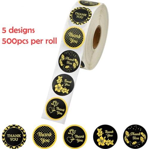 5 Designs Gold Black Thank You Stickers Party Holiday Sticker Scrapbooking For Package Seal Labels Stationery Sticker 100-500pcs