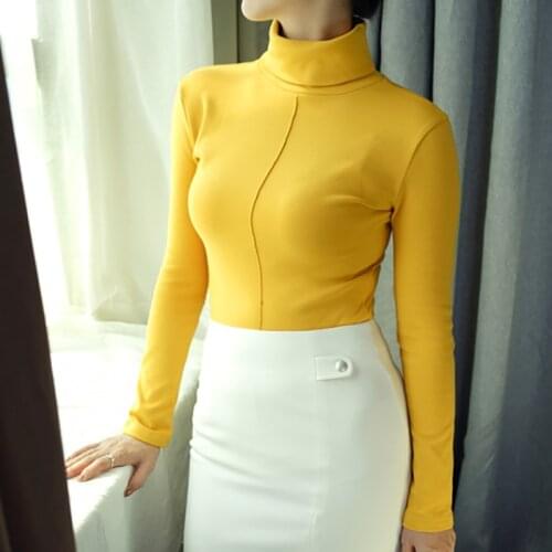 2019 Plus Size S-3XL Womens Tops And Blouses Solid Blouse Women Tops Fashion Turtleneck Basic Bottoming Long Sleeve Shirt