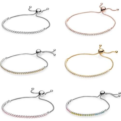 CHAMSS High Quality Rainbow Sparkling Chain Bracelet Adjustable Pink Yellow Color Full Rose Gold Ladies Jewelry Birthday Gift