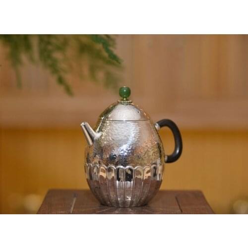 Silver pot 999 sterling silver handmade tea set Japanese retro teapot kettle home tea ceremony Kungfu tea set 150ml