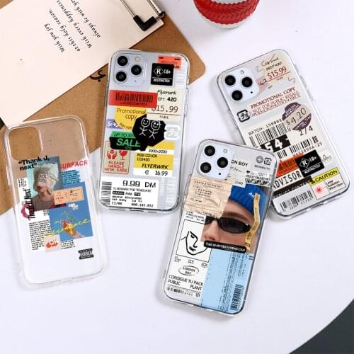 Luxury Stickers Label Case For iPhone 11 12 Pro Max X XS XR 6 6S 7 8 Plus 10 5 Fashion Soft TPU Cover For iPhone 12Pro SE2 Coque