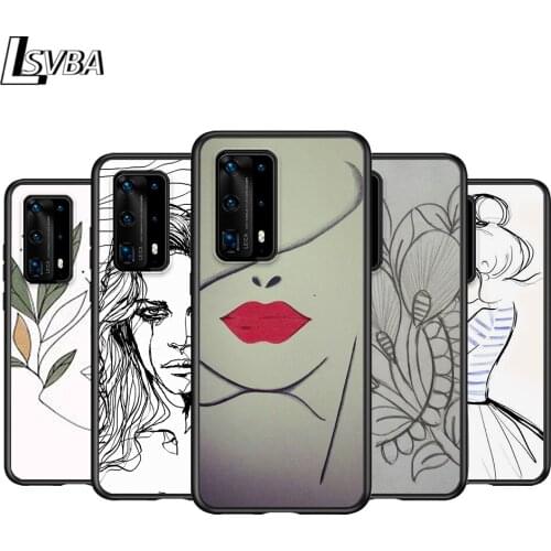 Abstract Art Line for Huawei P40 P30 P20 P10 P9 P8 Lite Pro Plus 2017 2019 Black phone Case