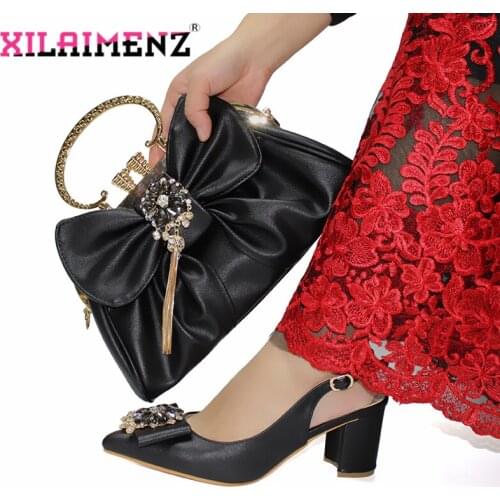 Black Comfortable Heels Italian Women Shoes and Bag Set with Shinning Crystal Elegant African Women Shoes and bag to Match
