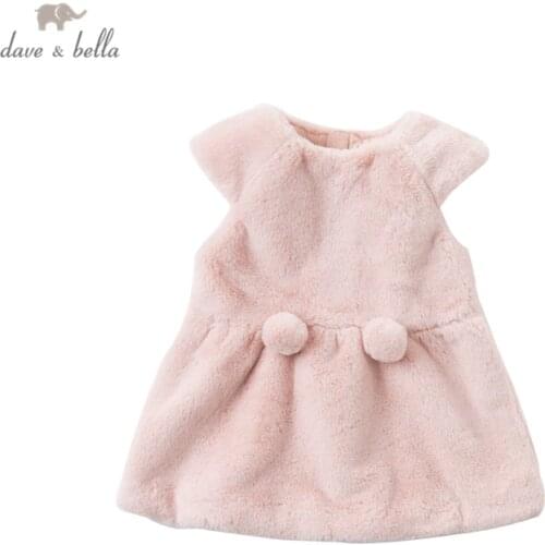 DB14575 dave bella winter baby girls casual dress children fashion plus velvet children fashion dress