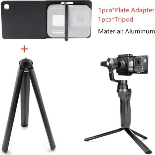 For GoPro Switch Mount Plate + Tripod for DJI Osmo Mobile 2 Zhiyun Smooth 4/3/Q Gimbal For Go Pro Hero8 7 6 5 4 3+ XiaoYi 4K