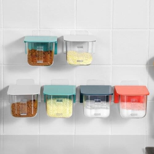 Household Kitchen Spice Box Jar Free Perforation Wall-mounted Dust-proof And Moisture-proof Storage Box With Spoon