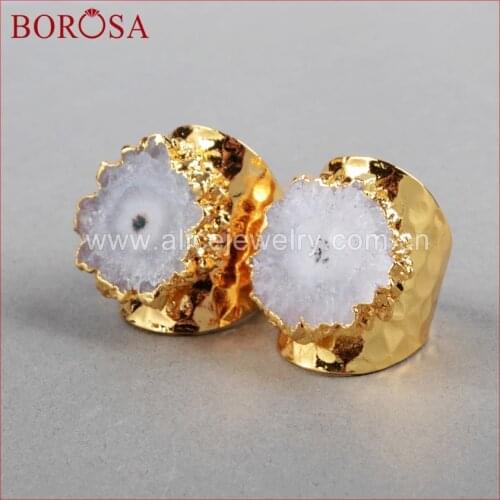 BOROSA Hot Solar quartz stone bang ring druzy ring color free-form fashion drusy rings bang ring G0439