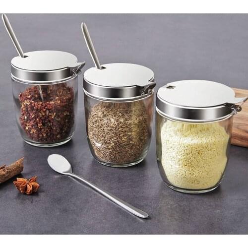 Kitchen transparent glass bottle with lid seasoning jar with stainless steel spoon pepper sauce bottle salt ZP7161101
