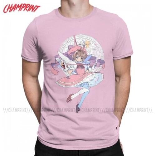 Cardcaptor Sakura Cute T Shirts Men Pure Cotton Casual T-Shirt O Neck Card Captor Tee Shirt Short Sleeve Clothes 4XL 5XL 6XL