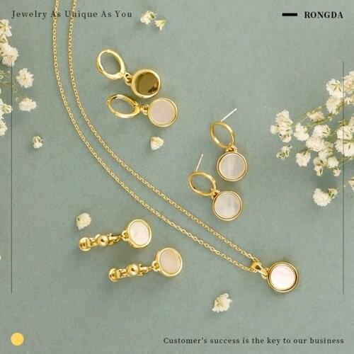 Fashion Round Baroque Pearl Link Chain Charms Clavicle Eearring Pendant Necklace for Women Korean Party Jewelry
