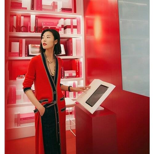 Fashion Long Sweater Runway Cardigan Women Knitted Single breasted Sexy V Neck Lady Top Red Coat Clothes Pull Femme Sueter Mujer