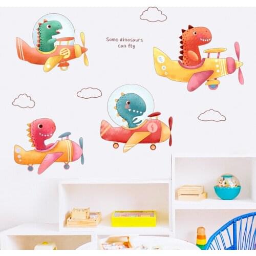 Cartoon Dinosaur Wall Stickers for Kids Room Decoration Aesthetic Animal Girl Boy Bedroom Decals Self Adhsive Wallpaper Poster