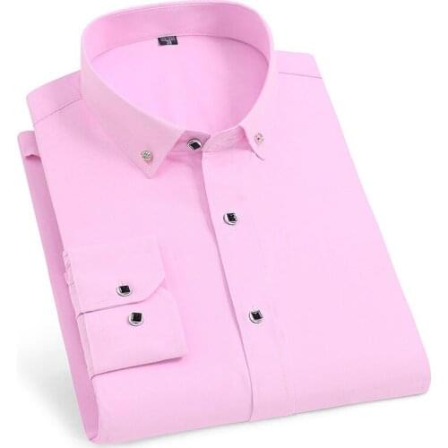 Mens Shirts Long Sleeve Cotton Smart Casual White Nary Solid Shirt Slim Male Social Business Formal Shirt Tops Brand Soft Cozy