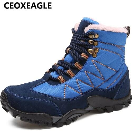 Men Sports Shoes LeatherWinter Outdoor Walking Jogging Shoes Warm Fur Mountain Hunting Waterproof Sport Boots Climbing Sneakers