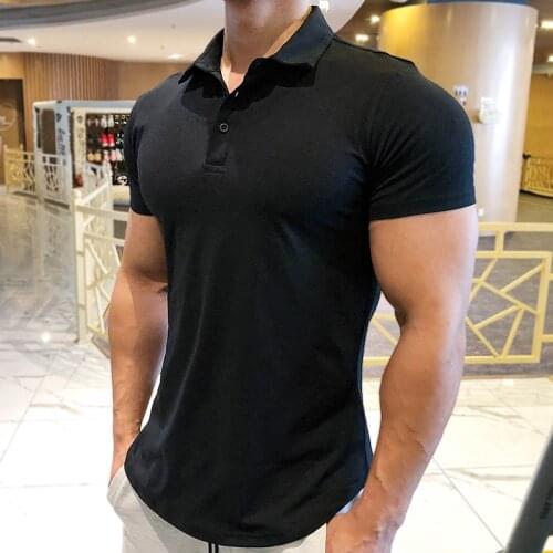 Mens Training Fitness Polo Shirts 2020 Quick Dry Basketball Short Sleeve Male Running Jogging T Stand collar Workout Gym Tees