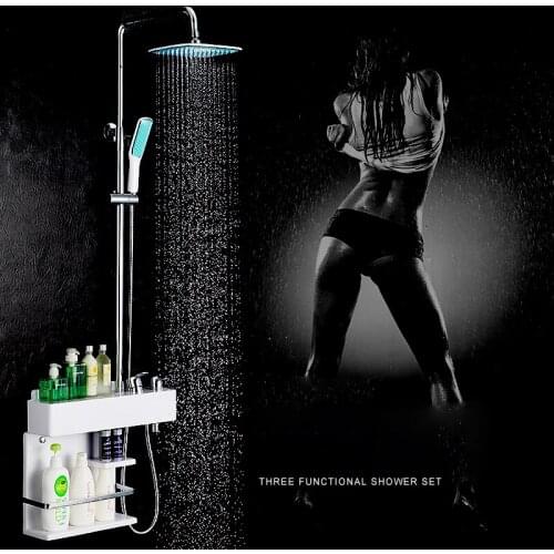 Bathroom Shower Set Brass Chrome Wall Mounted Shower Faucet 10" Shower Head Water Saving Nozzle Aerator Ceramic Rack Shower Set