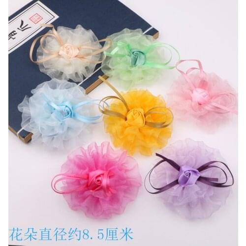 Handmade 30pcs/LOt Ribbon Chiffon Rose Flower Patch Girls Hair Jewelry Bow Center Ornament Accessories Floral Stickers Garment