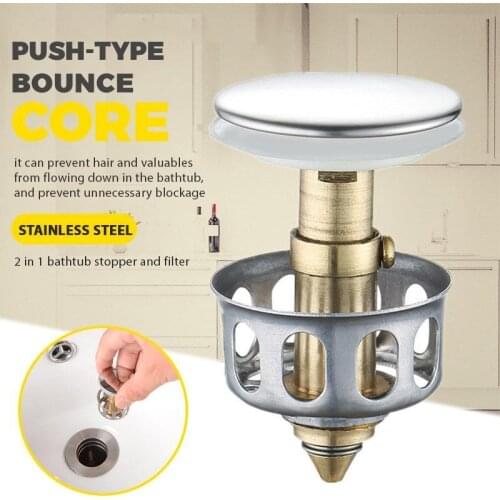 Stainless Steel Push-Type Bounce Core Copper Bouncing Filter Cover with Shower Floor Drain Bathroom Plug Trap Hair Catcher Basin