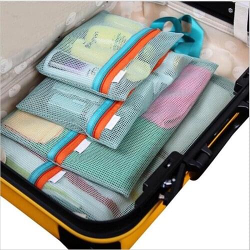 4Pcs/Set Portable Travel Grid Storage Four Sets Organizer Pouch Thick Mesh Laundry Wash Cosmetic Finishing Bags