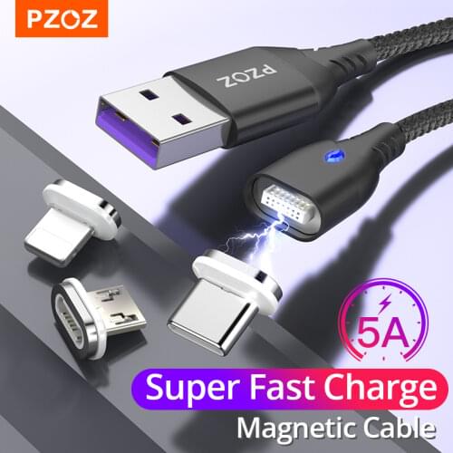 PZOZ 5A Magnetic Cable Micro usb Type C Super Fast Charging Microusb Type-C Magnet Charger usb c For iphone 11 huawei usb cable