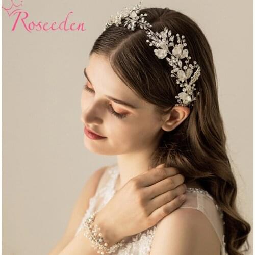 Romantic Handmade Rhinestones Crystal Pearls Flower Girl Wedding Headband Bridal Hair Vine Hair Accessories Jewelry RE3735