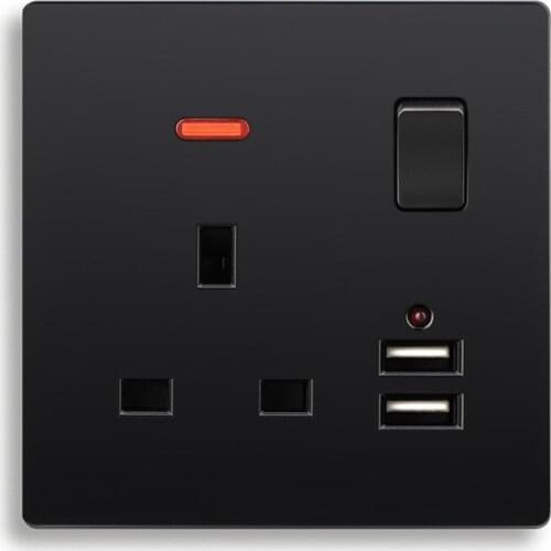 86/146 Type UK Outlet Square Foot Three-hole Socket With USB 13A British Standard Switch Socket Panel Black