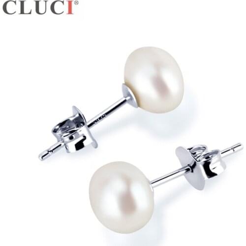 CLUCI Silver 925 Freshwater Pearl Stud Earring Women Jewelry 925 Sterling Silver White Black Pearl Earring for Women FSE124SB