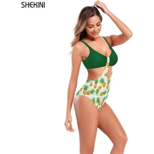 SHEKINI Womens One Piece Swimsuits Adjustable Straps Floral Print Bathing Suits Sexy Bikini Summer Beachwear Stylish Swimwear