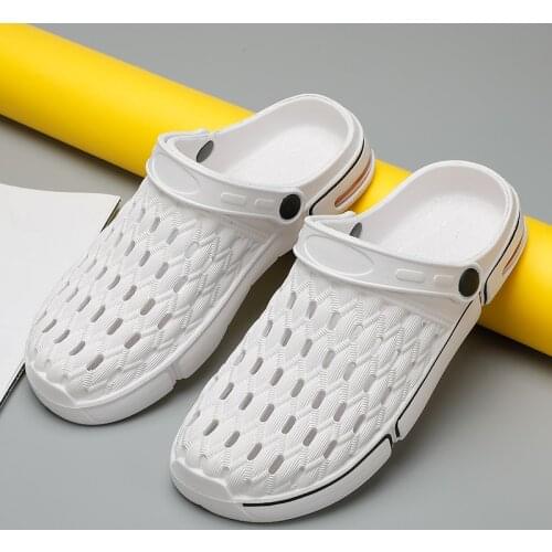 Mens Slippers Summer Air Cushion Sandals Hollow Out Casual Clogs Shoes Breathable Solid Color Slides Lightweight Male Slippers