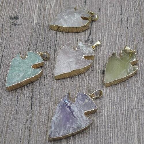 Mixed Stones Pink Quartz/Lemon Quartz/Green Aventurine Arrow Pendants Of Gold Cladding Approx 25*35 mm