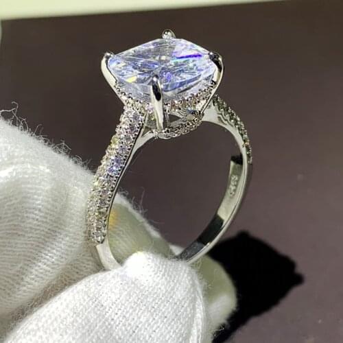 Sparkling Luxury Jewelry 925 Sterling Silver Cushion Shape White Clear AAAAA Cubic Zircon Promise Wedding Women Bridal Ring Gift