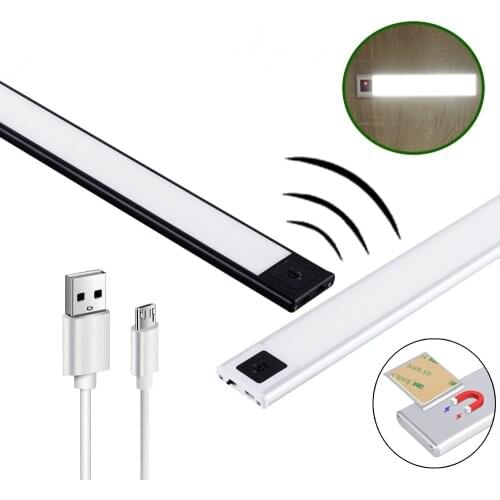 Tokili Motion Sensor Night Light USB Rechargeable Stick-on Wireless LED Bar Lamp for Cabinet, Wardrobe, Kitchen, Hallway, Stairs