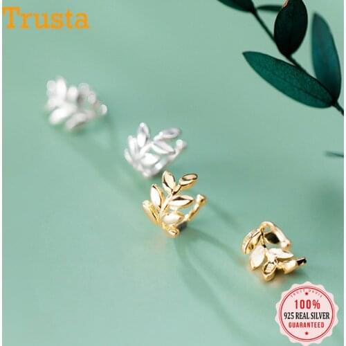 Trustdavis Real 925 Sterling Silver Sweet Leaves Ear Cuff Clip on Earrings For Women Without Piercing Earings Jewelry DA1819