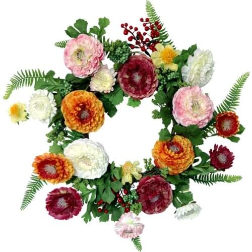 Artificial Calendula Wreath Spring Summer Garland for Front Door Wall Window Wedding Party Garden Home Decoration
