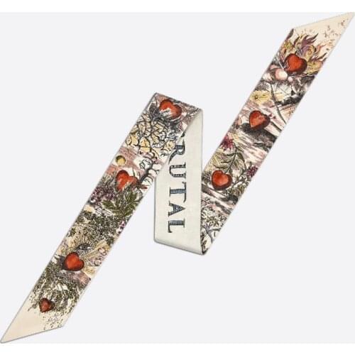 Spring flowers and plants lady scarf printing versatile simulation silk scarf binding bag handle small ribbon scarf headscarf