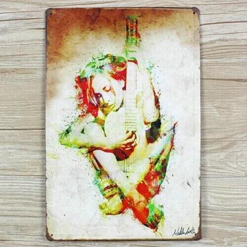 Vintage Tin Metal Signs Retro Fantasy Guitar Girl Poster Home Bar Wall Decor 20x30CM