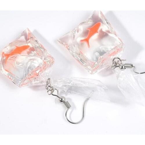 Japanese and Korean girl fresh goldfish earrings transparent water bag resin ear hook earrings women